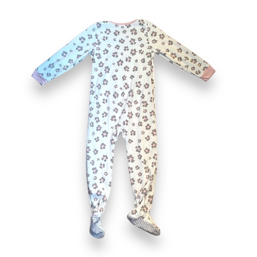 3-$12 or 4-$15 1-Piece Leopard Fleece Footie Pyjamas Carters 5T White Pink Grey
